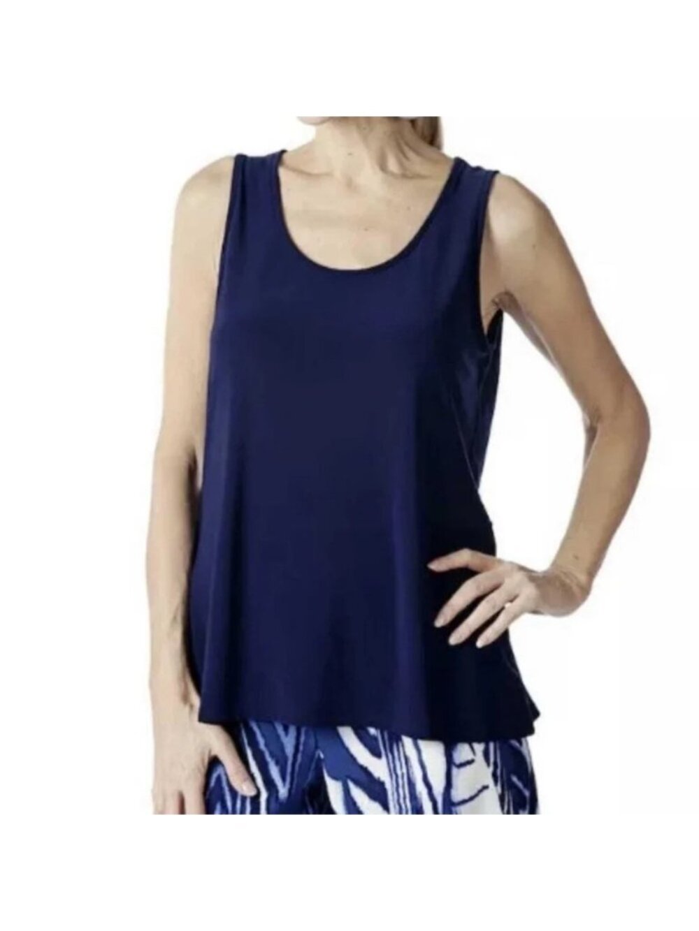 N Natori Navy Blue Stretch Jersey Tank Top - Large